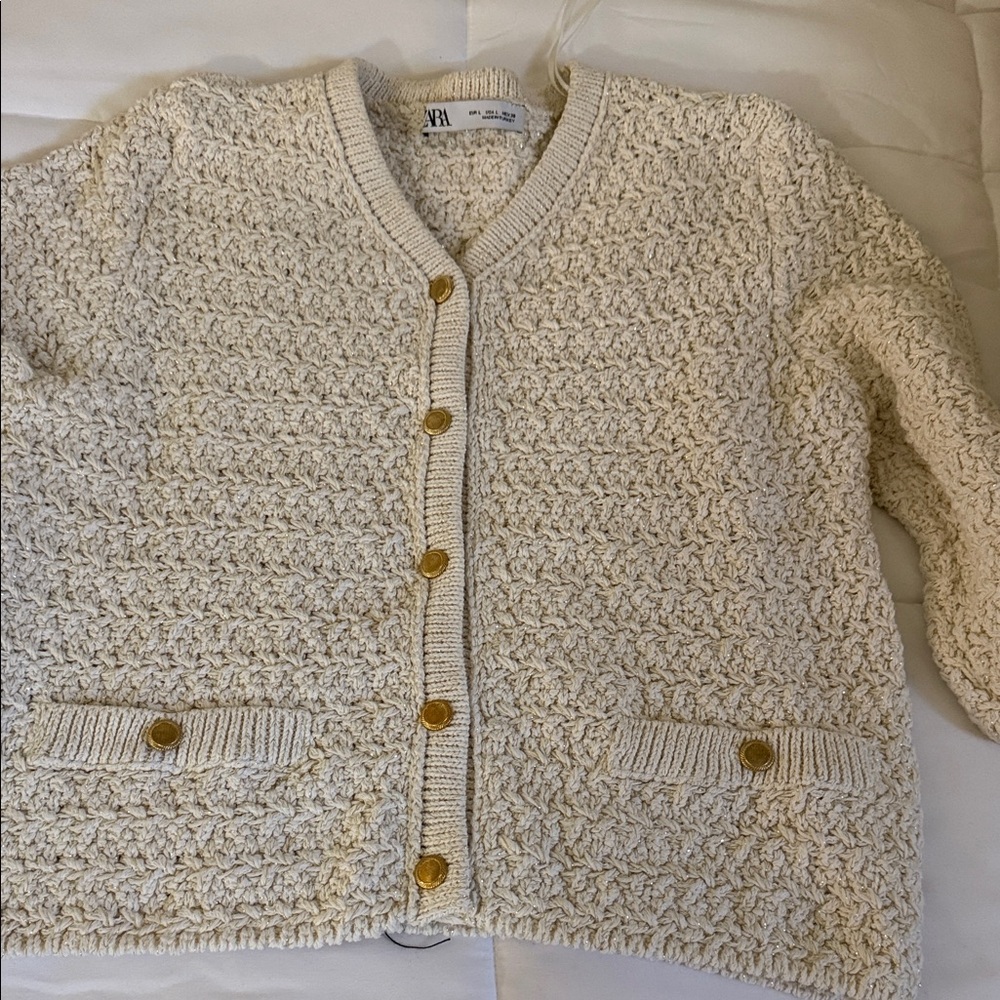 Zara Women's Cream Cardigan Sweater
